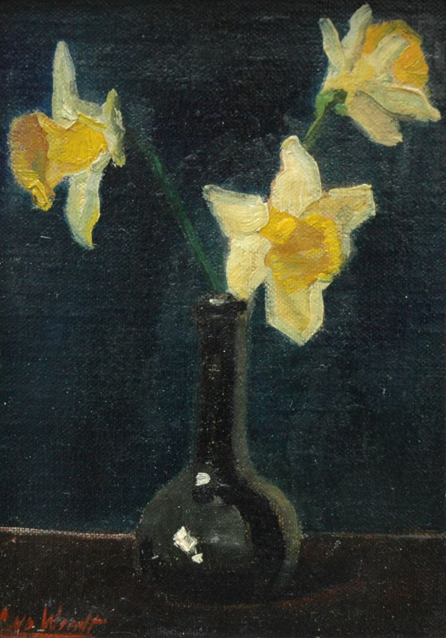 Windt (Toegeschreven aan) Ch. van der | Chris van der Windt (Toegeschreven aan), Narcissen, olieverf op paneel 18,0 x 12,0 cm, gesigneerd linksonder
