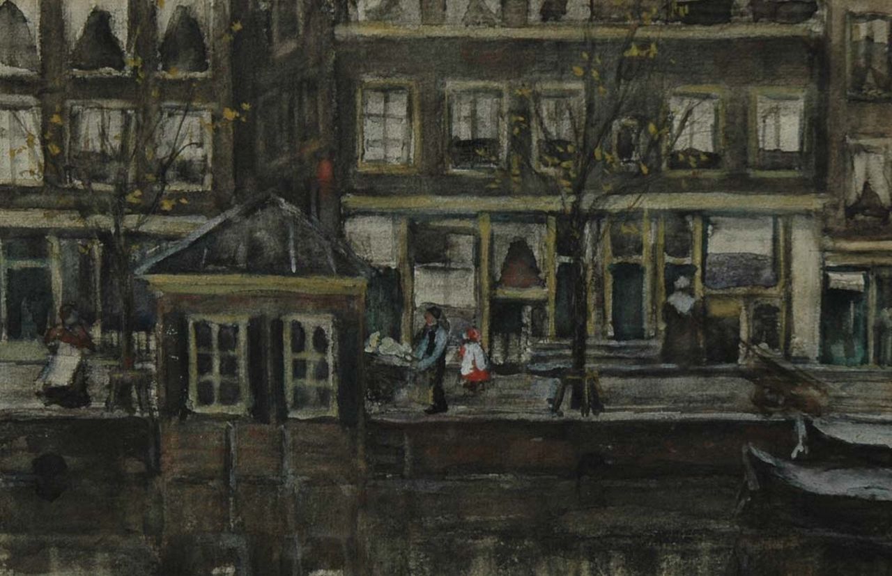 Fritzlin M.C.L.  | Maria Charlotta 'Louise' Fritzlin, Huizen aan een gracht, aquarel op papier 19,1 x 28,8 cm