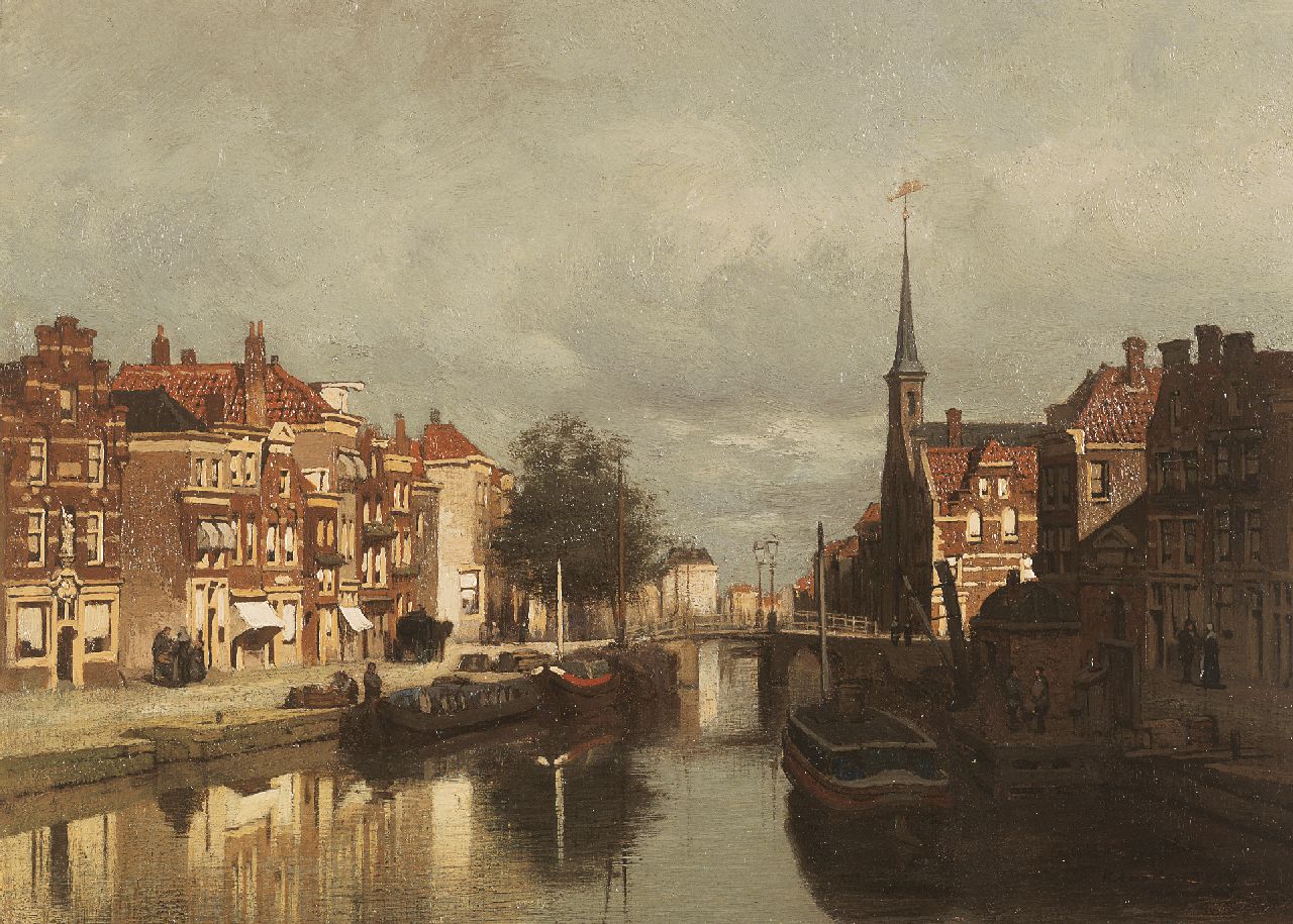 Klinkenberg J.C.K.  | Johannes Christiaan Karel Klinkenberg, Stadsgezicht met de Lutherse Kerk aan het Noordeinde in Delft, olieverf op paneel 19,9 x 27,0 cm, gesigneerd rechtsonder