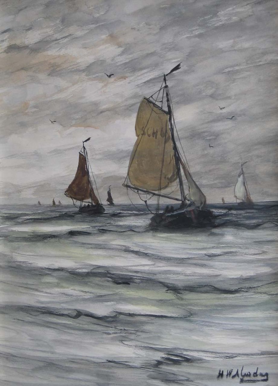 Mesdag H.W.  | Hendrik Willem Mesdag, Scheveningse bommen op weg naar het strand, aquarel op papier 40,2 x 29,8 cm, gesigneerd rechtsonder