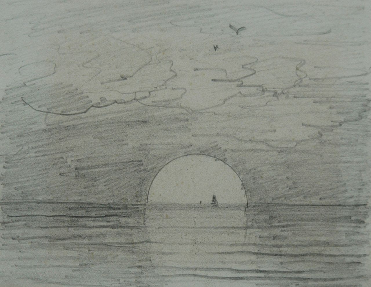 Mesdag H.W.  | Hendrik Willem Mesdag, Zonsopgang: 'Guten Morgen', potlood op papier 8,7 x 11,2 cm, verso gedateerd 's January 1893'