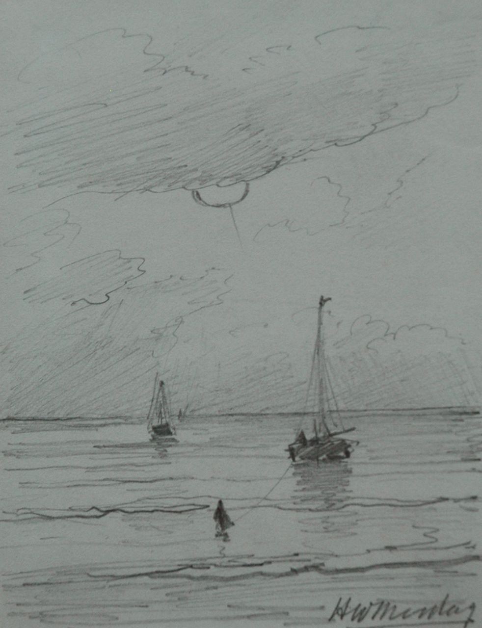 Mesdag H.W.  | Hendrik Willem Mesdag, Terugkerende vissersschepen, potlood op papier 11,2 x 8,7 cm, gesigneerd rechtsonder