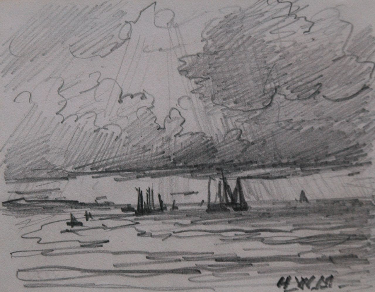 Mesdag H.W.  | Hendrik Willem Mesdag, Avondstemming; verso: Maannacht, potlood op papier 8,7 x 11,2 cm, gesigneerd rechtsonder en verso met initialen