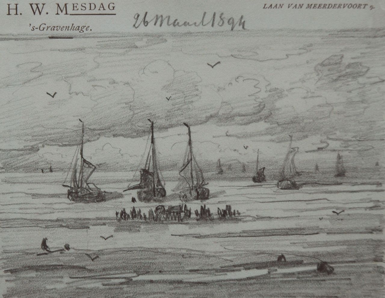 Mesdag H.W.  | Hendrik Willem Mesdag, Terugkeer van de vissersvloot, potlood op papier 11,3 x 14,5 cm, gedateerd 26 Maart 1894