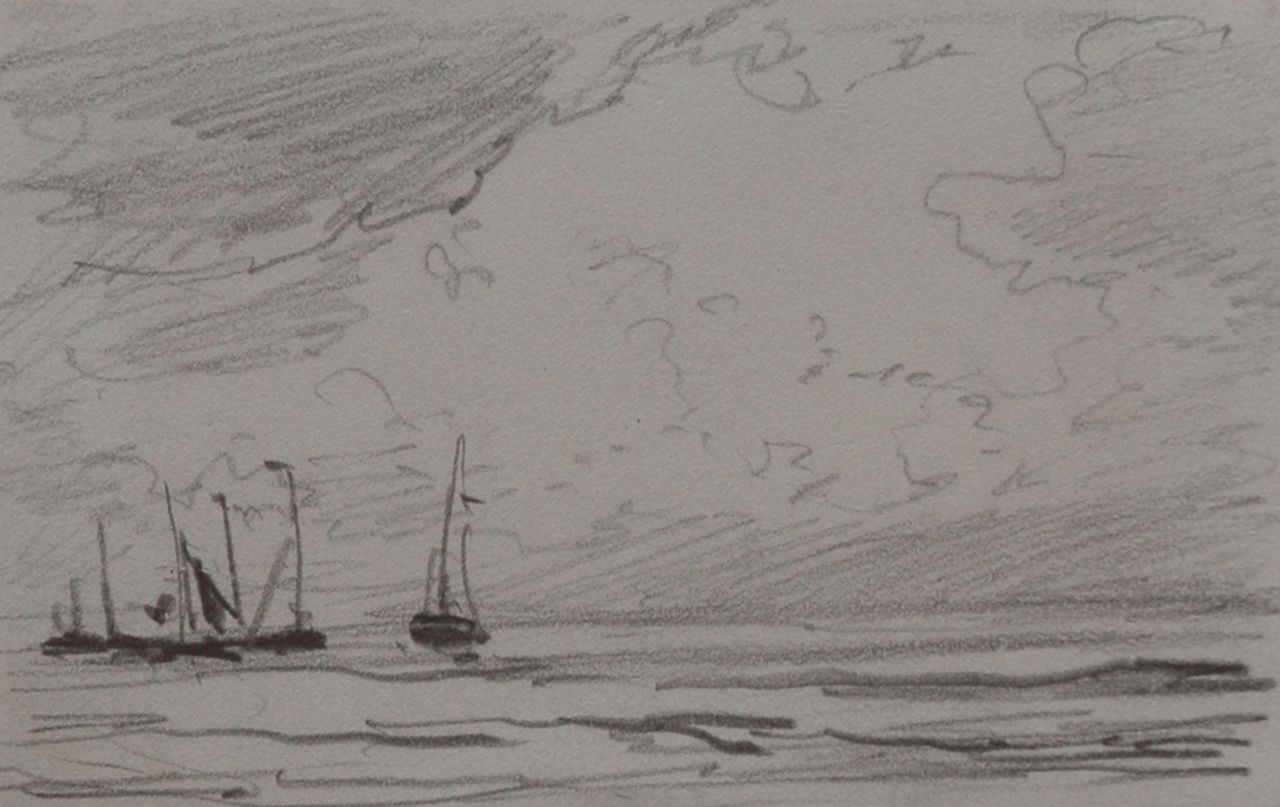 Mesdag H.W.  | Hendrik Willem Mesdag, Uitvarende bommen, potlood op papier 6,4 x 10,1 cm
