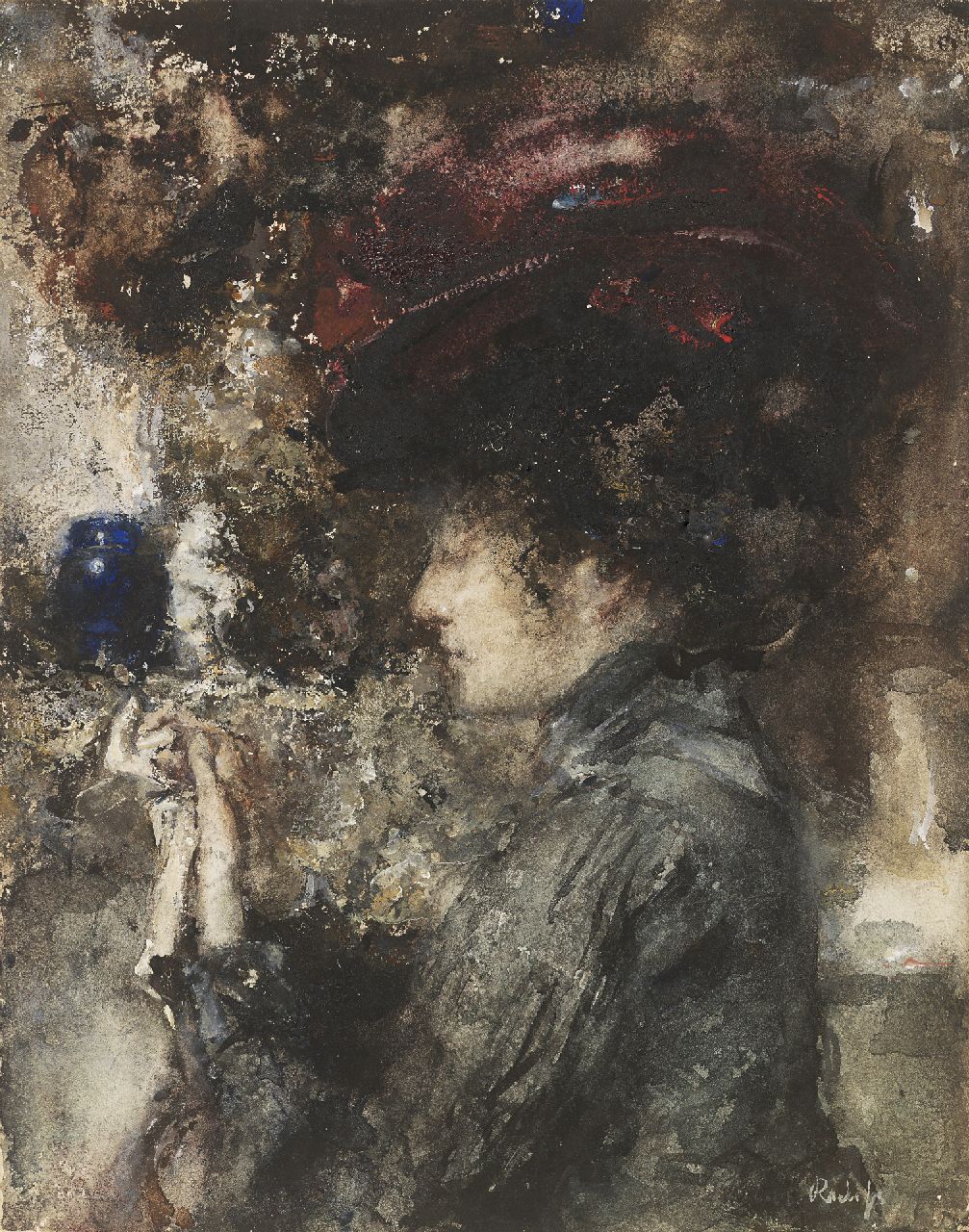 Roelofs O.W.A.  | Otto Willem Albertus 'Albert' Roelofs, Tjieke met rode hoed, aquarel en gouache op papier 24,4 x 18,9 cm, gesigneerd rechtsonder