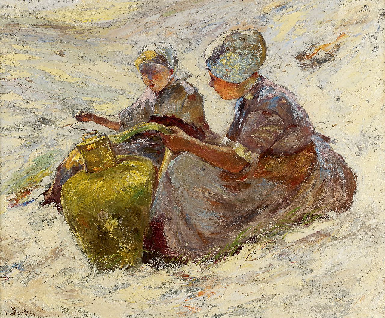 Bartels H. von | Hans von Bartels, Twee vissersvrouwen in de duinen, olieverf op doek 50,2 x 59,9 cm, gesigneerd linksonder