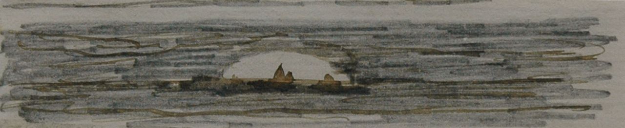 Mesdag H.W.  | Hendrik Willem Mesdag, Bij ondergaande zon, potlood, pen in zwarte inkt op papier 3,0 x 12,3 cm