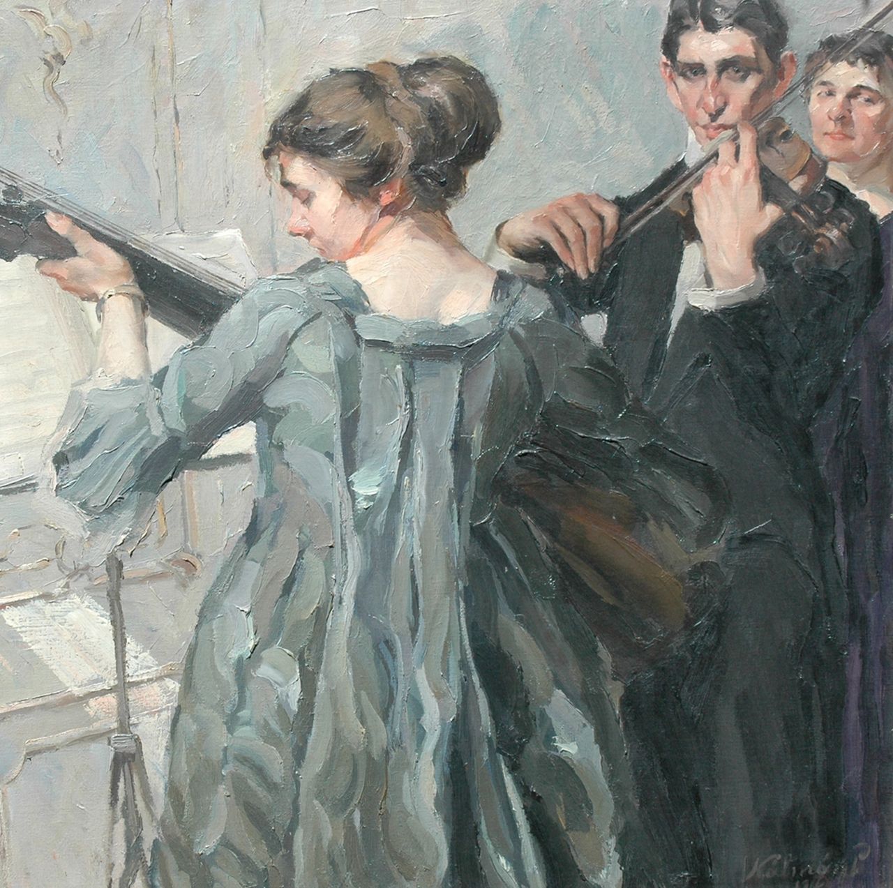 Kálmán P.  | Péter Kálmán, Het duet, olieverf op doek 98,6 x 98,9 cm, gesigneerd rechtsonder en gedateerd 1912