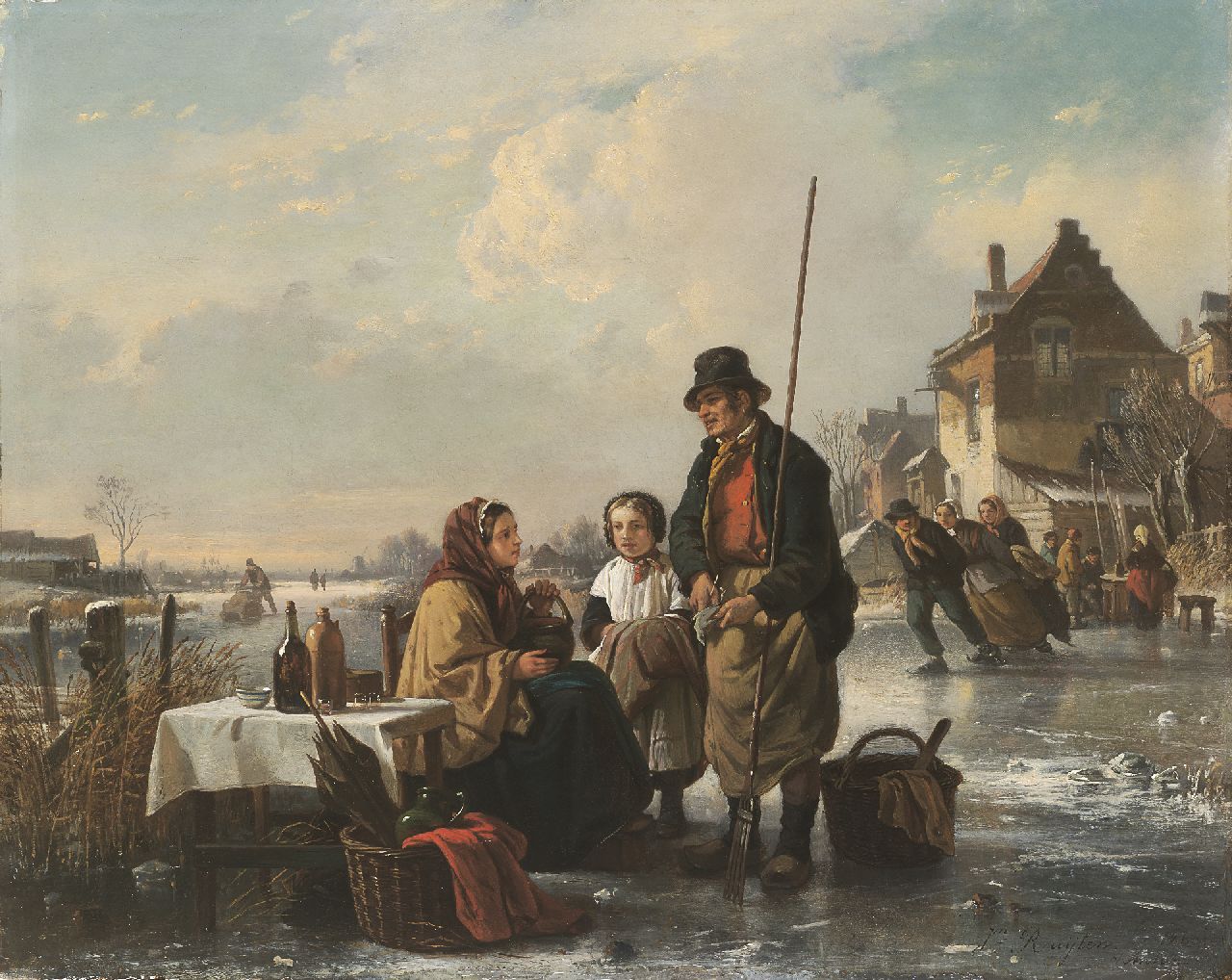 Ruyten J.M.  | Jan Michiel Ruyten, Verkoopster van koek-en-zopie, olieverf op paneel 40,9 x 51,8 cm, gesigneerd rechtsonder en gedateerd 'Antw. 1860'