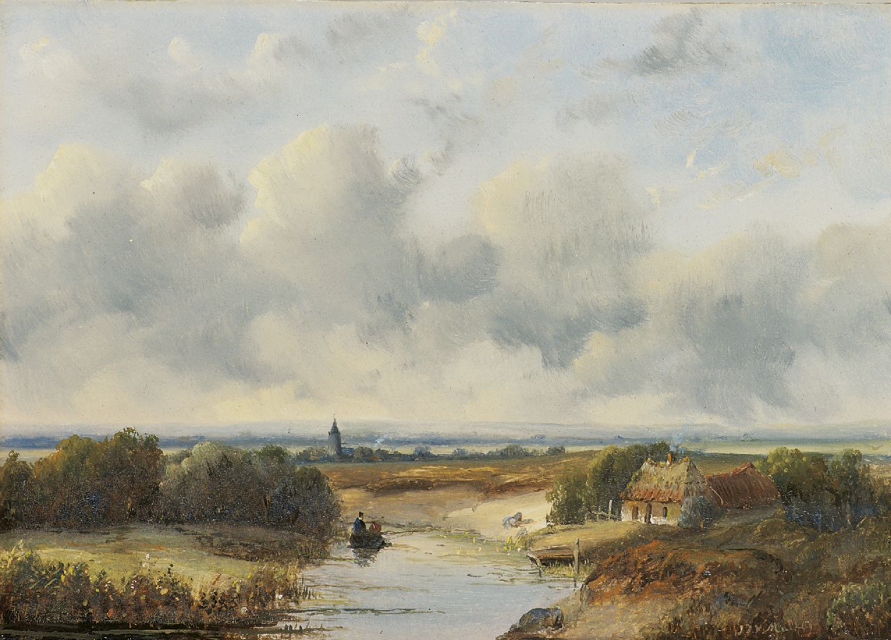 Johannes Josephus van Mulken | Weids Hollands landschap, olieverf op paneel, 18,4 x 26,0 cm, gesigneerd r.o. en gedateerd '50