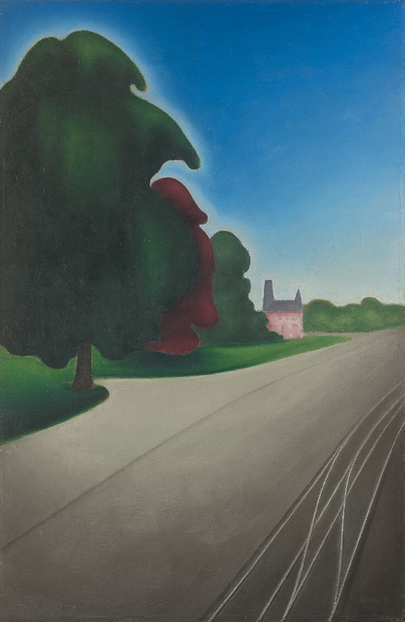 Bendien J.  | Jacob Bendien, Bomen met rails, olieverf op doek 50,5 x 33,6 cm, te dateren ca. 1927