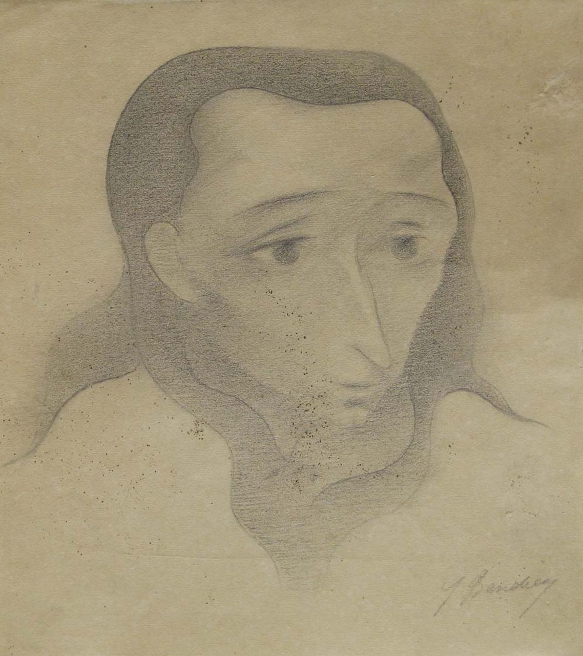 Bendien J.  | Jacob Bendien, Mannenkop, potlood op papier 22,7 x 20,3 cm, gesigneerd rechtsonder