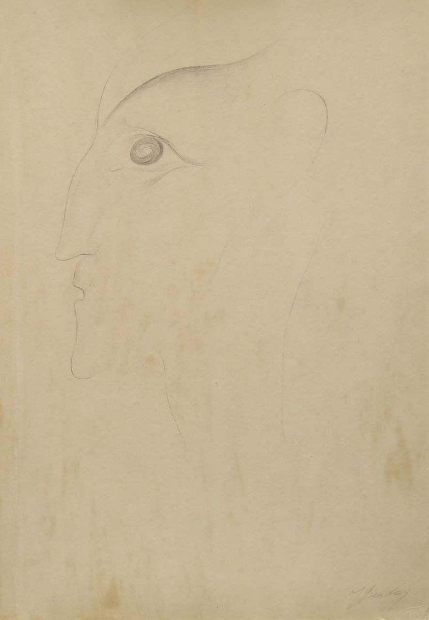 Bendien J.  | Jacob Bendien, Naar links gewende kop, potlood op papier op karton 46,3 x 31,5 cm, gesigneerd rechtsonder