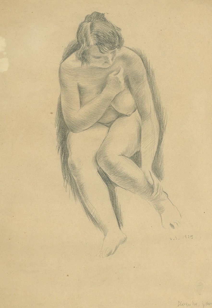 Vladimir Sychra | Zittend naakt, tekening op papier, 29,2 x 21,3 cm, gesigneerd r.o. met initialen en gedateerd 1925