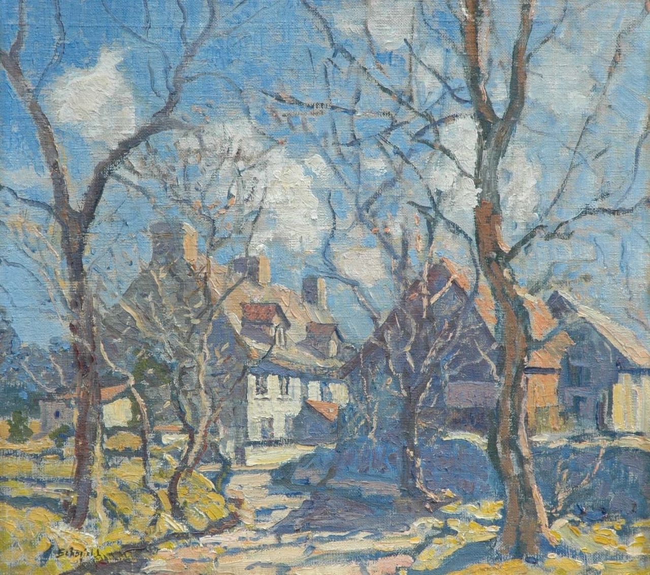 Schofield W.E. | Walter Elmer Schofield | Schilderijen te koop aangeboden | Decembermorgen (please contact frank@simonis.nl), olieverf op doek op karton 40,7 x 45,4 cm, gesigneerd linksonder Schofield W.E. | Walter Elmer Schofield | Schilderijen te koop aangeboden | Decembermorgen (please contact frank@simonis.nl), olieverf op doek op karton 40,7 x 45,4 cm, gesigneerd linksonder