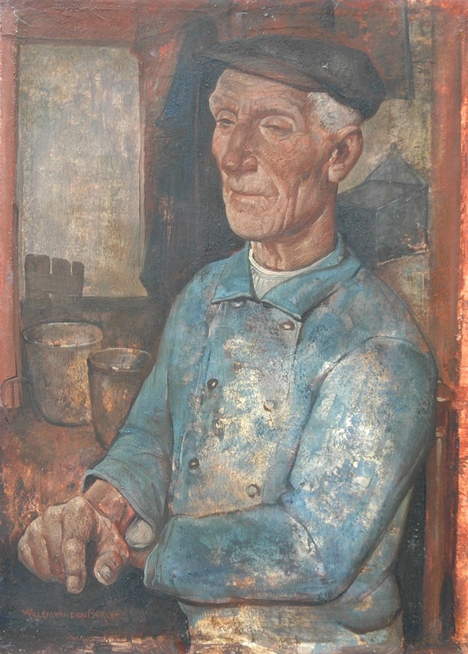 Berg W.H. van den | 'Willem' Hendrik van den Berg, Zittende boer: na de arbeid, olieverf op doek op board 27,4 x 19,9 cm, gesigneerd linksonder