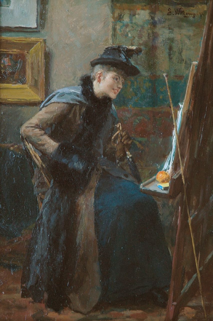 Witkamp jr. E.S.  | Ernest Sigismund 'Ernst' Witkamp jr., Bezoek op het atelier, olieverf op paneel 36,0 x 24,5 cm, gesigneerd rechtsboven en gedateerd '72