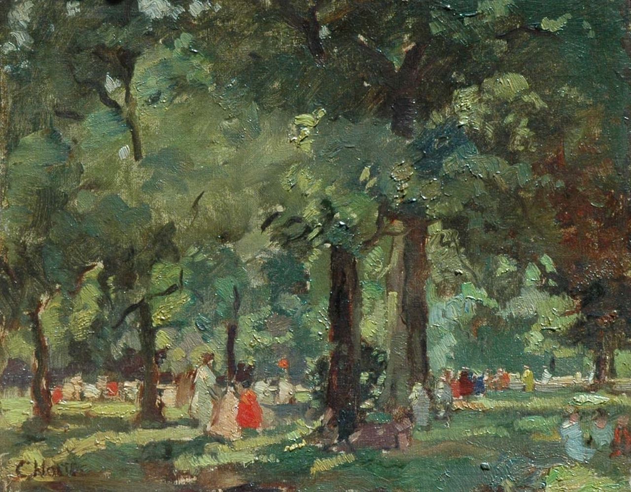 Noltee B.C.  | Bernardus Cornelis 'Cor' Noltee, Zomer in het park, olieverf op doek op paneel 31,7 x 39,2 cm, gesigneerd linksonder