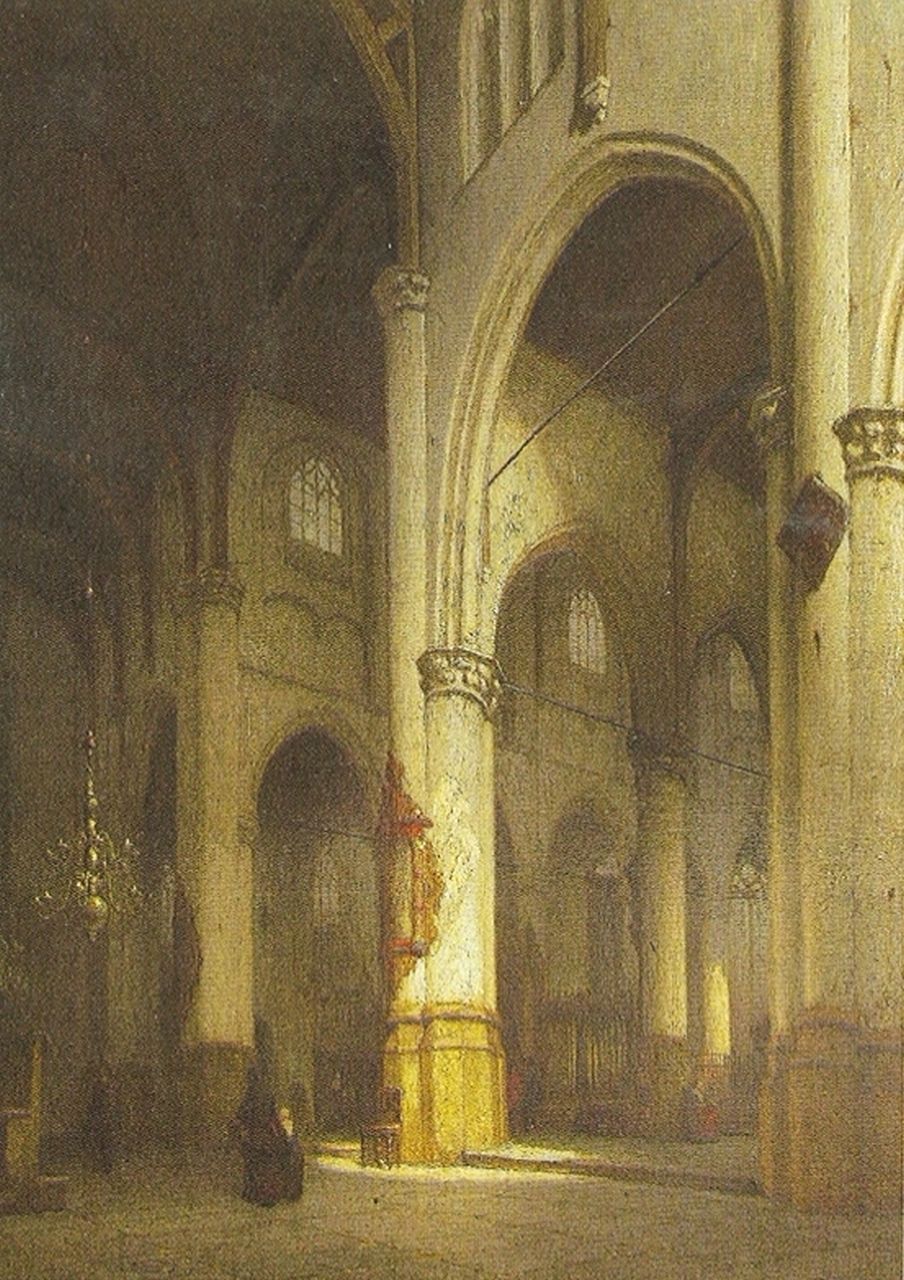 Schenkel J.J.  | Jan Jacob Schenkel, In de Groote kerk te Rotterdam, olieverf op paneel 62,5 x 48,0 cm, gesigneerd linksonder