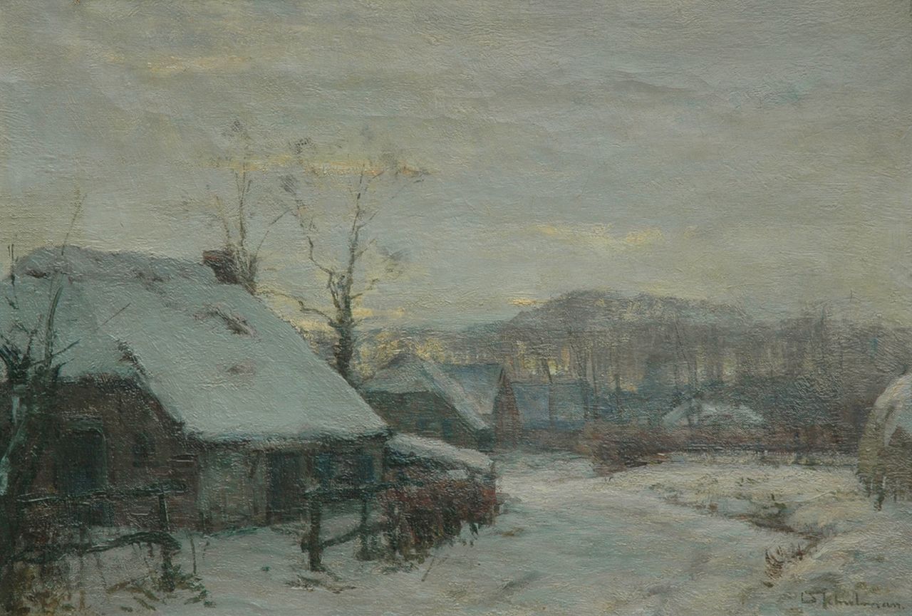 Schulman D.  | David Schulman, Wintermiddag, Laren: de eerste sneeuw, olieverf op doek 44,7 x 64,5 cm, gesigneerd rechtsonder