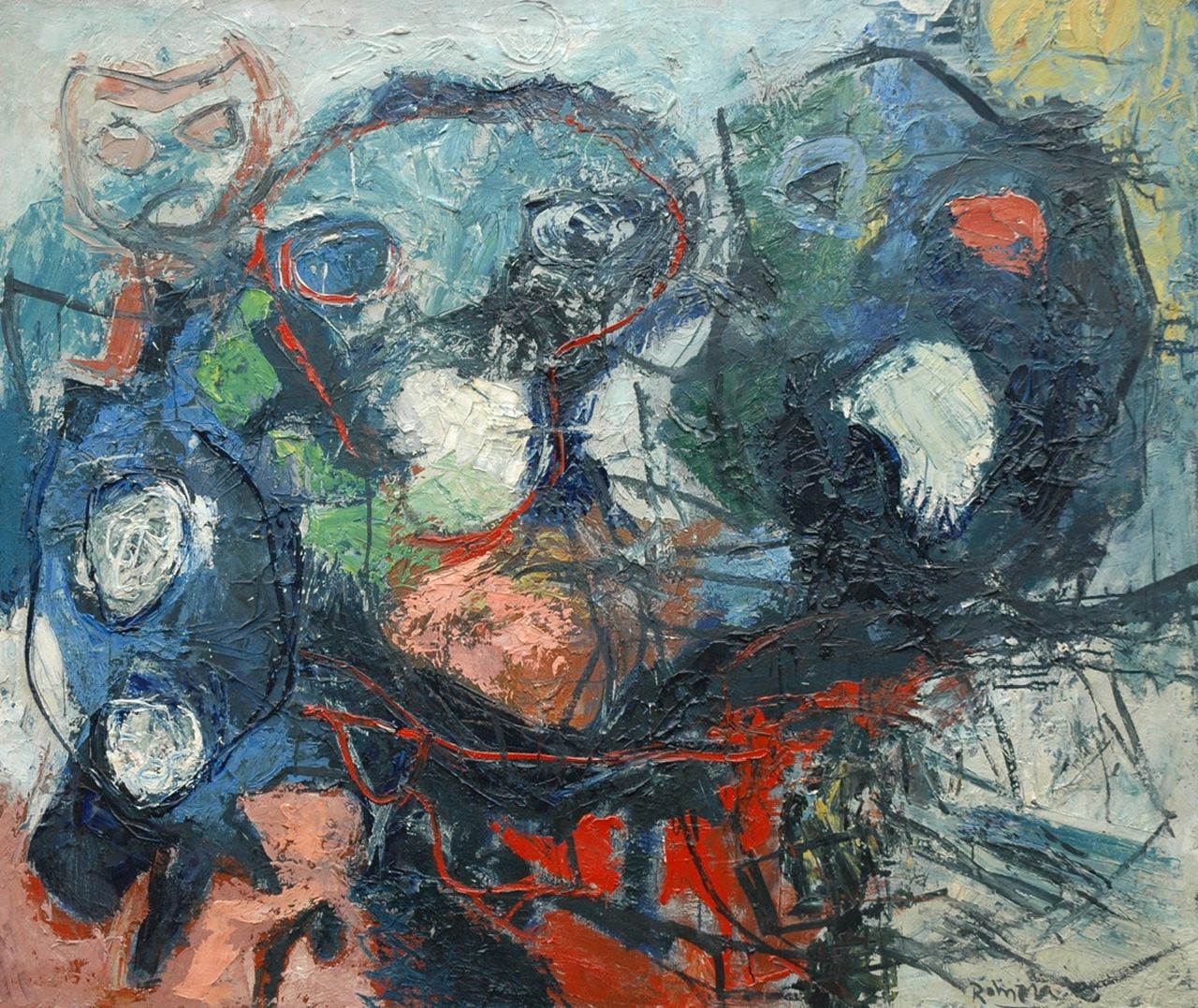 Romera J.  | Julio Romera, Zonder titel, olieverf op doek 110,5 x 130,0 cm, gesigneerd rechtsonder en verso gedateerd '62