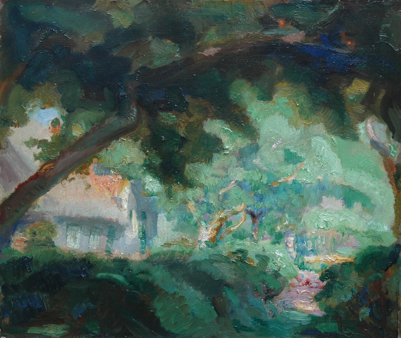 Baak N.  | Nicolaas 'Nico' Baak, Huis in het bos, olieverf op doek 41,4 x 48,4 cm