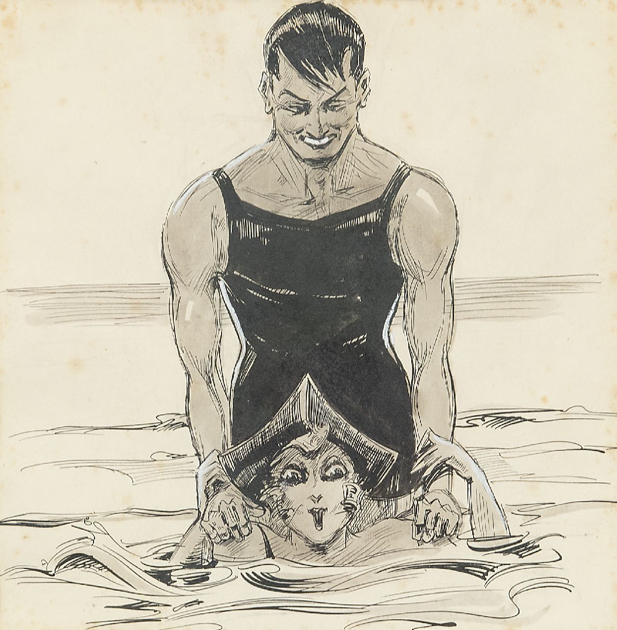 Jung C.H.  | Carel Hendrik 'Carlo' Jung | Aquarellen en tekeningen te koop aangeboden | De doop (niet te koop), Oost-Indische inkt op papier 25,0 x 23,0 cm