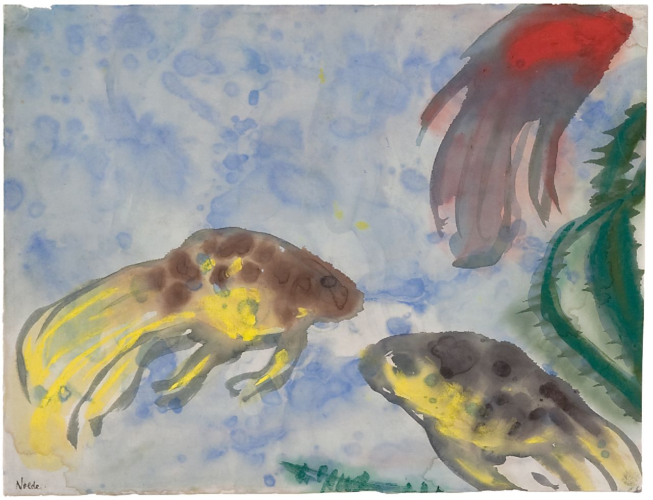 Emil Nolde | Sluierstaarten (Aquarium), aquarel op Japans papier, 35,8 x 47,0 cm, gesigneerd l.o. en te dateren 'Berlijn' 1923-1924