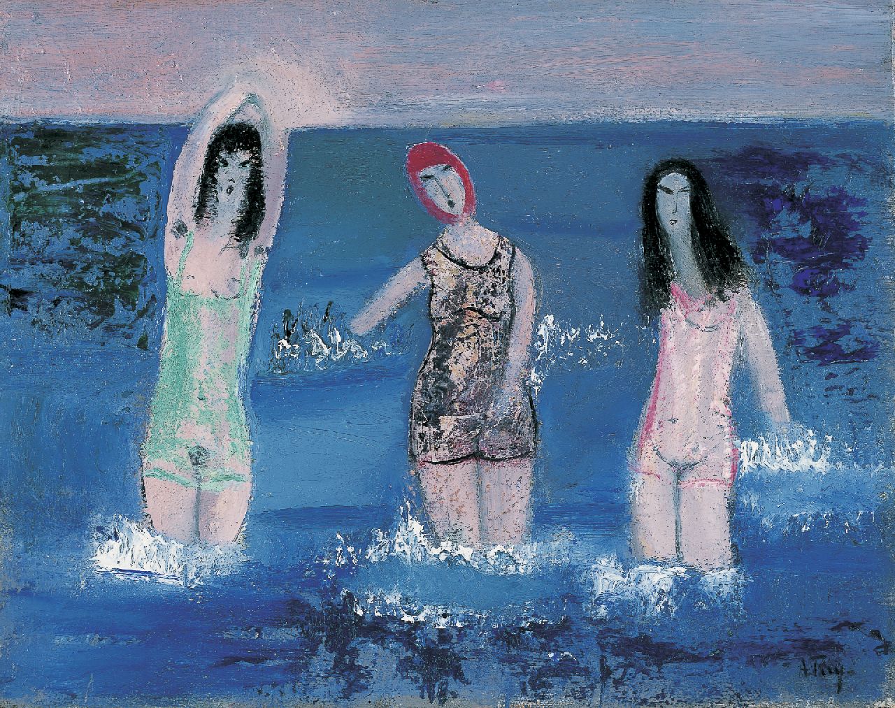 Alice Frey | Drie baadsters, olieverf op doek, 32,0 x 40,4 cm, gesigneerd r.o.