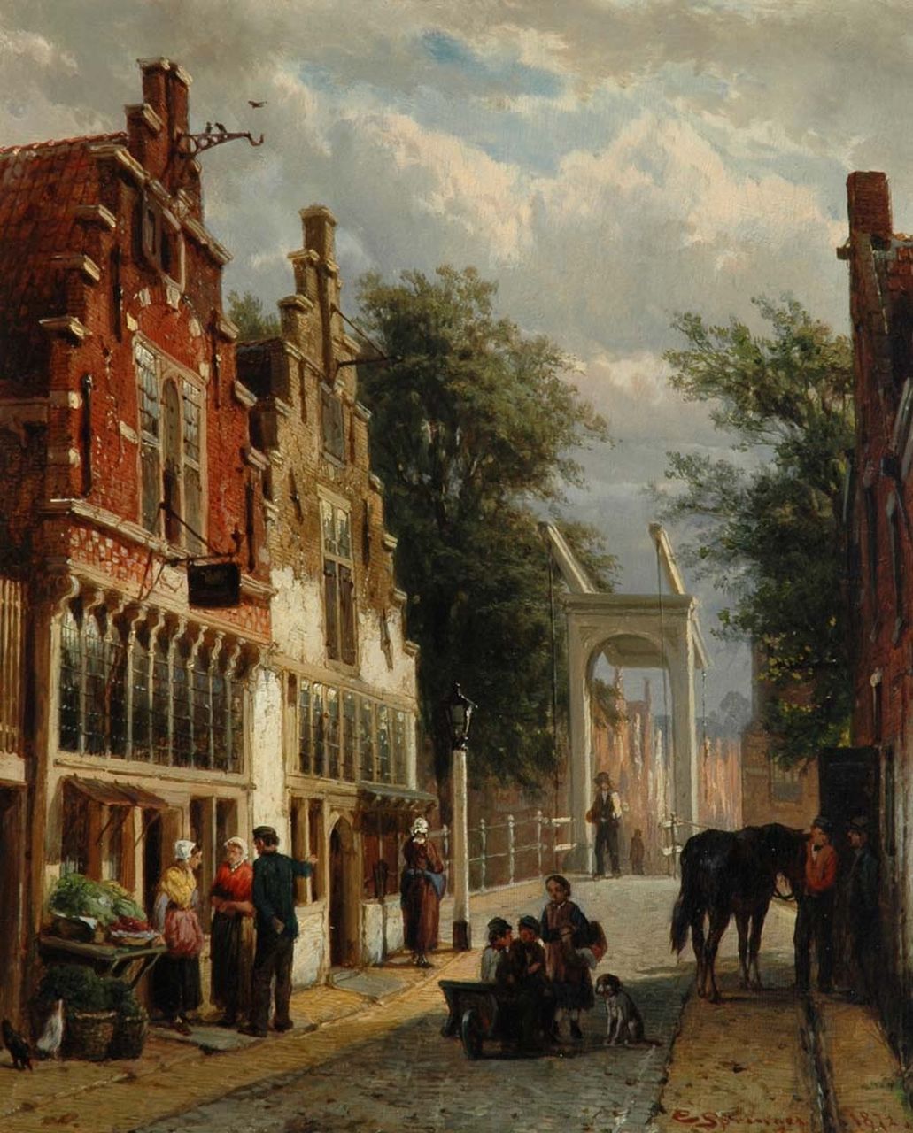 Springer C.  | Cornelis Springer, Straatje in Alkmaar, bij zomer, olieverf op paneel 30,1 x 24,7 cm, gesigneerd rechtsonder en verso op etiket en gedateerd 1872