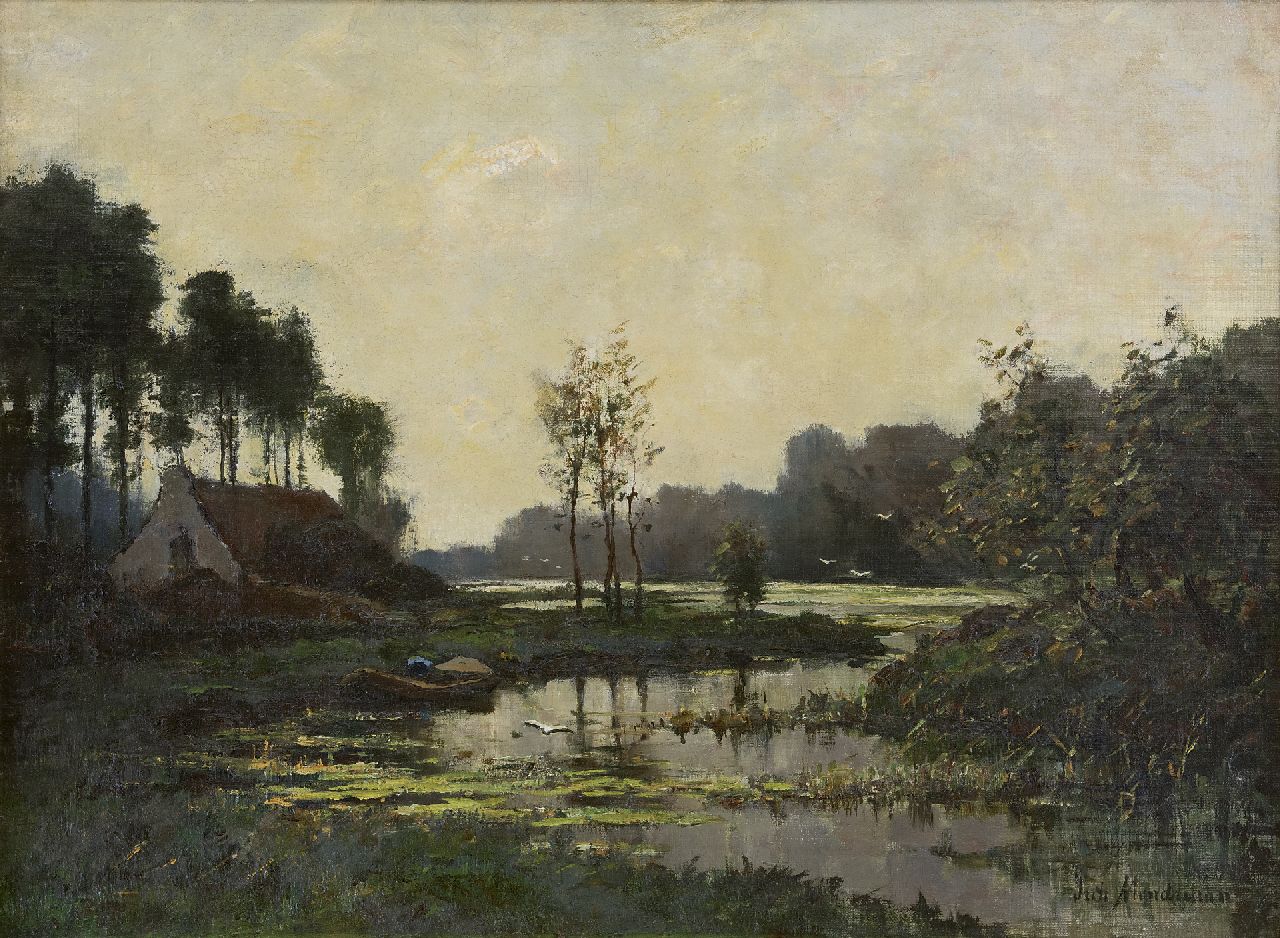 Mondriaan F.H. | Frédéric Hendrik 'Frits' Mondriaan, Boerderij aan het water, olieverf op doek op board 47,6 x 63,5 cm, gesigneerd rechtsonder Mondriaan F.H. | Frédéric Hendrik 'Frits' Mondriaan, Boerderij aan het water, olieverf op doek op board 47,6 x 63,5 cm, gesigneerd rechtsonder