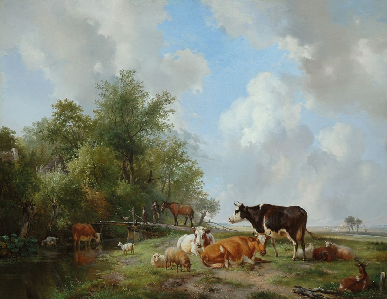 Sande Bakhuyzen H. van de | Hendrikus van de Sande Bakhuyzen, Vee aan de rand van een bos in een weids landschap, olieverf op paneel 59,9 x 77,8 cm, gesigneerd rechtsonder en gedateerd 1838