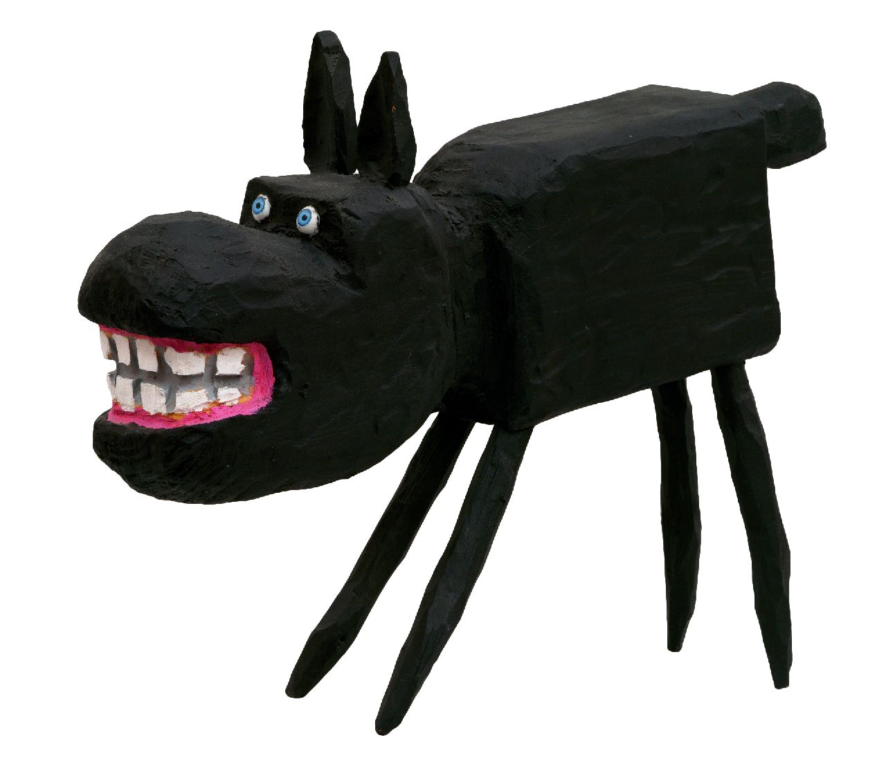 Bastiaanssen P.  | Peter Bastiaanssen | Beelden en objecten te koop aangeboden | Hond (niet te koop), beschilderd hout, gekleurd glas 34,2 x 48,0 cm