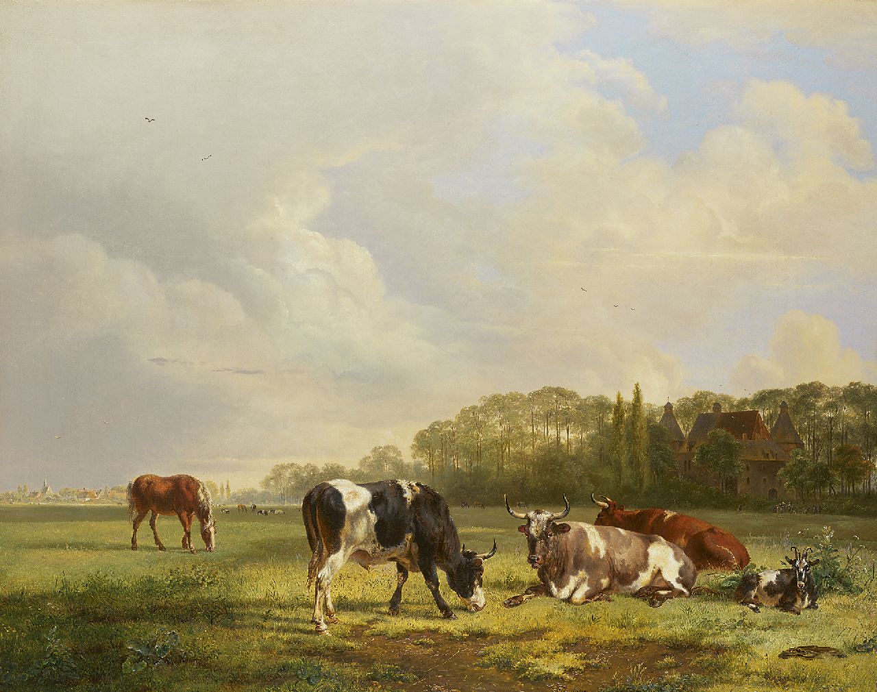 Os P.G. van | Pieter Gerardus van Os, Rustend vee in Hollands landschap, olieverf op doek 69,7 x 88,0 cm, gesigneerd rechts van het midden. en gedateerd 1834