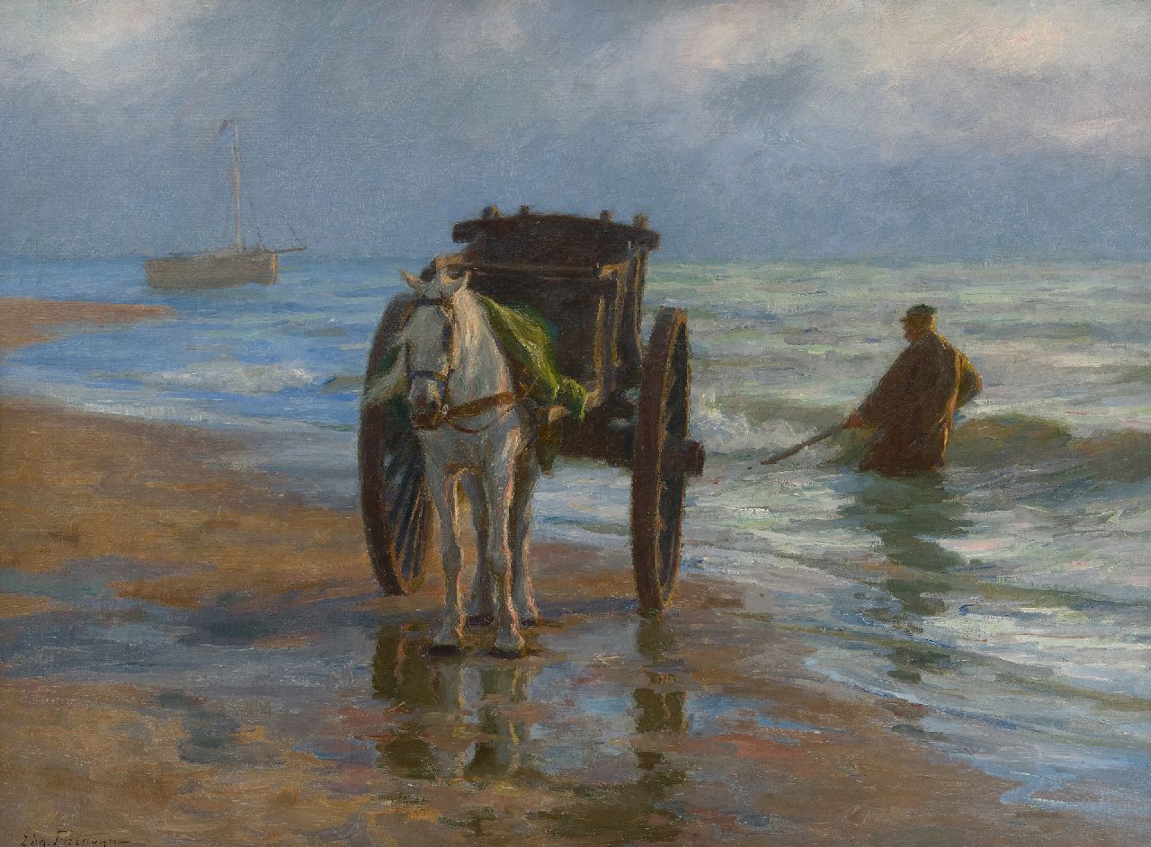 Farasijn E.  | Edgard Farasijn | Schilderijen te koop aangeboden | Schelpenvisser aan de Noordzeekust, olieverf op doek 88,2 x 120,7 cm, gesigneerd linksonder