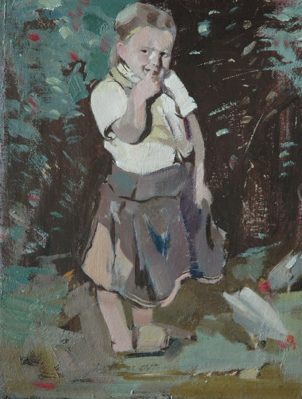 Wiggers K.H.  | 'Karel' Hendrik Wiggers, Meisje met kip, olieverf op board 30,3 x 23,9 cm