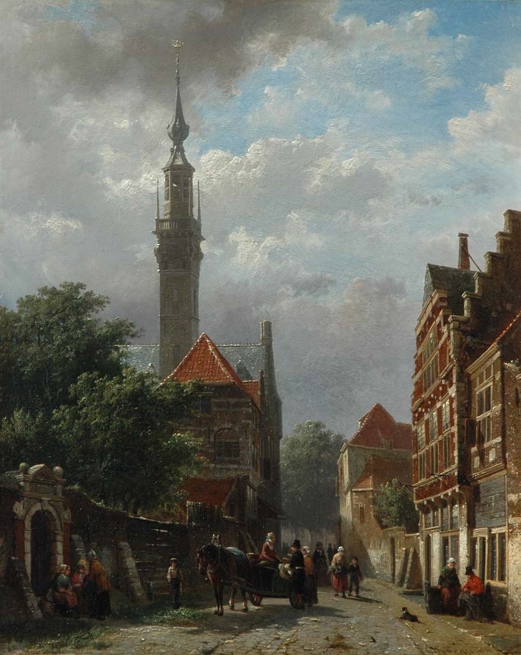 Springer C.  | Cornelis Springer, Straatje achter het Stadhuis van Veere, olieverf op paneel 50,1 x 40,6 cm, gesigneerd rechtsonder en gedateerd 1858