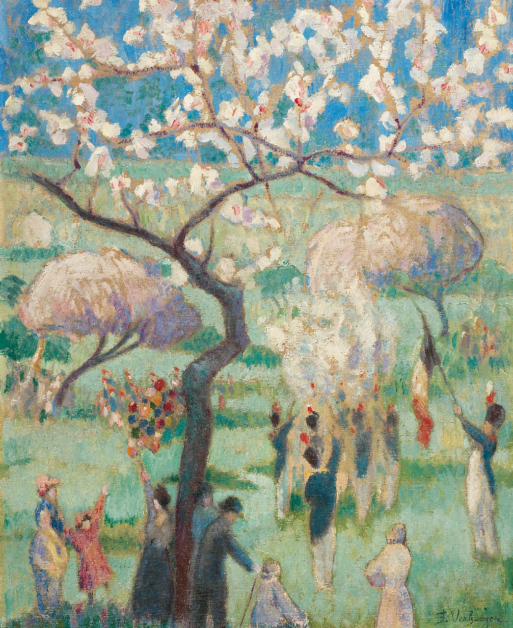 Verhaegen F.  | Fernand Verhaegen | Schilderijen te koop aangeboden | Het feest van Sainte Rolende, Gerpinnes, olieverf op doek 54,5 x 44,7 cm, gesigneerd rechtsonder en te dateren ca. 1913