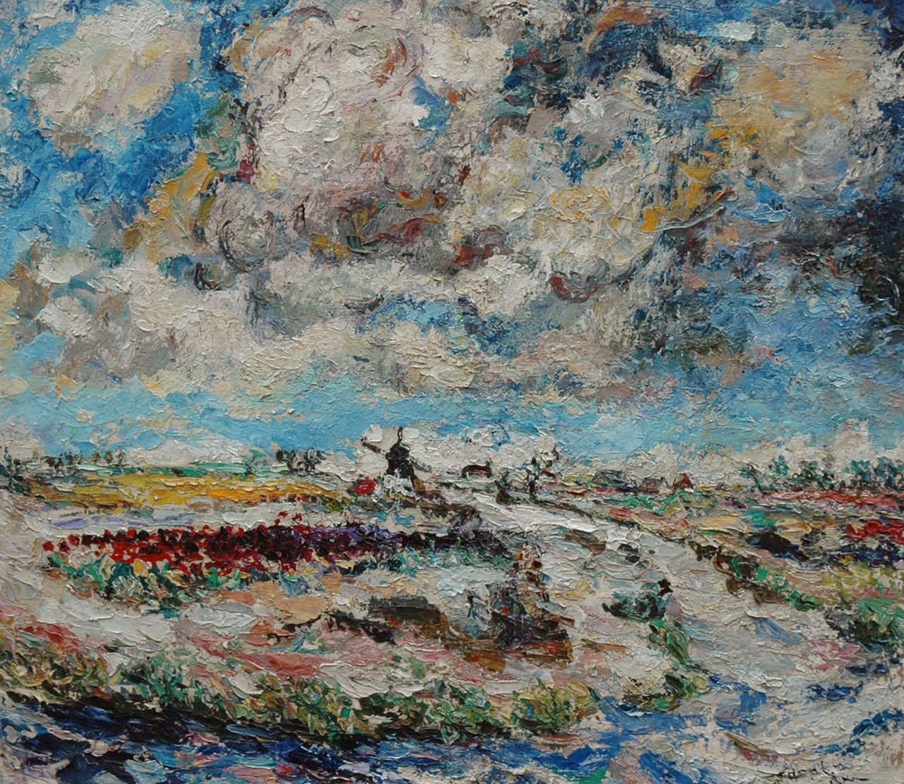 Wieringa J.H.  | Jacoba Hendrika Wieringa, Landschap met bewogen wolkenlucht, olieverf op doek 71,7 x 80,3 cm, gesigneerd rechtsonder