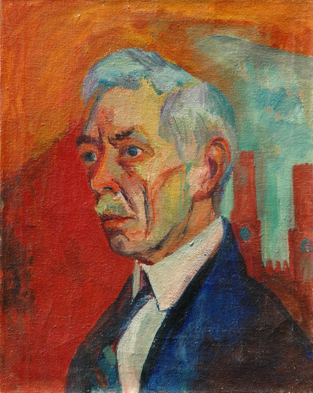 Wiegers J.  | Jan Wiegers, Portret van een man, olieverf op doek 48,6 x 38,6 cm, gesigneerd rechts van het midden (boven de schouder) en gedateerd '30