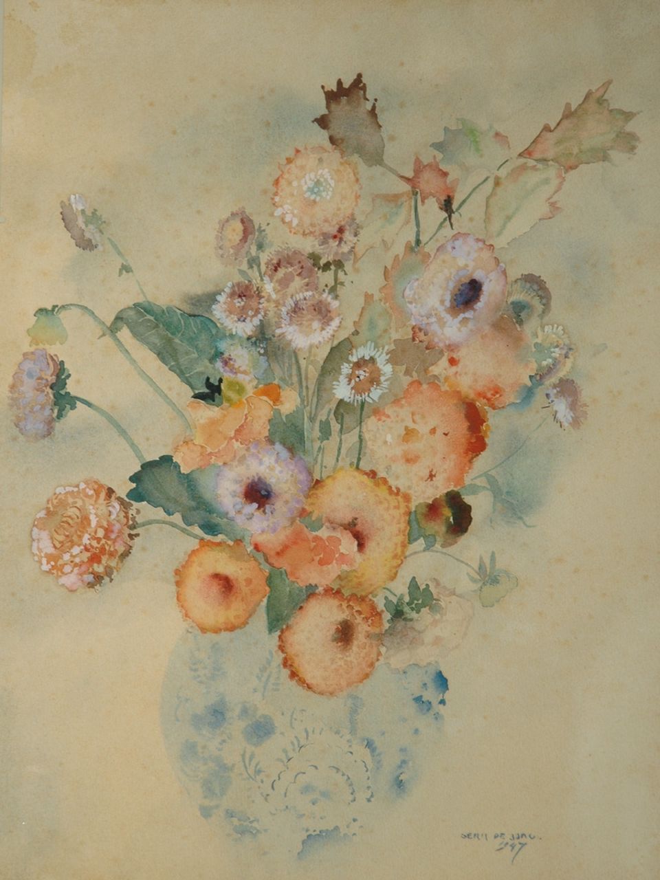Jong G. de | Gerben 'Germ' de Jong, Herfstbloemen, aquarel op papier 44,7 x 35,8 cm, gesigneerd rechtsonder en gedateerd 1947