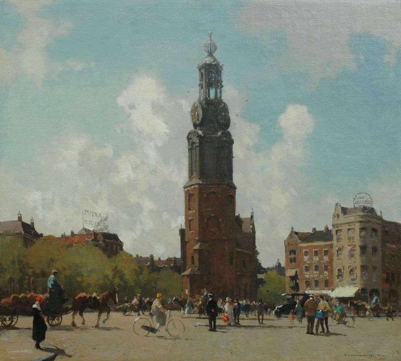 Vreedenburgh C.  | Cornelis Vreedenburgh, Stadsleven bij de Munttoren in Amsterdam, olieverf op doek 53,2 x 60,0 cm, gesigneerd rechtsonder en gedateerd 1924