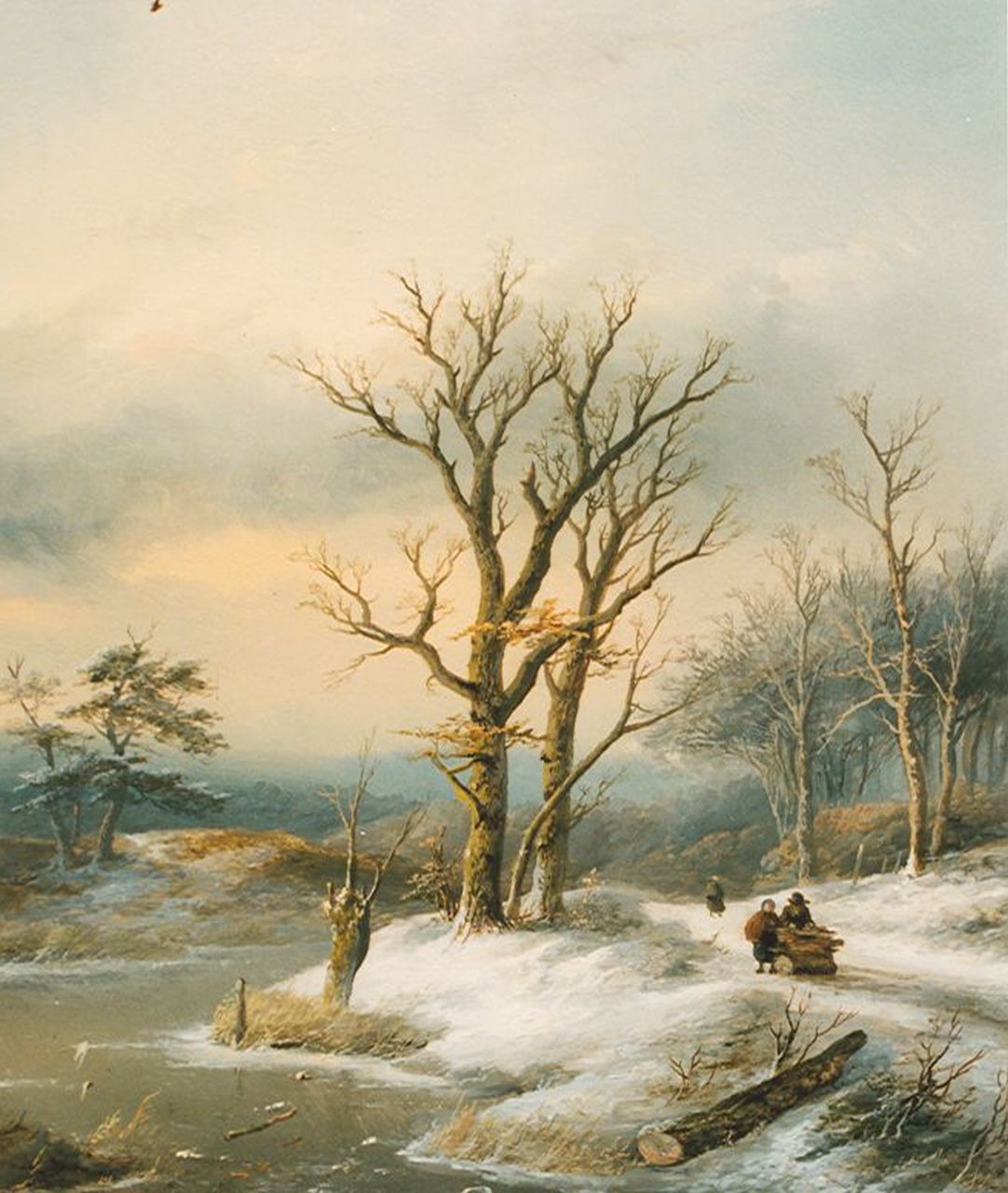 Spohler J.J.  | Jan Jacob Spohler, Figuren in een winterlandschap, olieverf op paneel 36,0 x 30,5 cm, gesigneerd linksonder