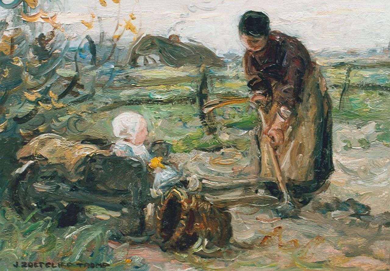 Zoetelief Tromp J.  | Johannes 'Jan' Zoetelief Tromp, 16 april 1909 'with grandmother', olieverf op paneel 18,7 x 26,7 cm, gesigneerd linksonder