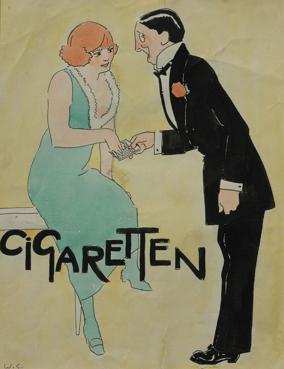 Sluiter J.W.  | Jan Willem 'Willy' Sluiter, Cigaretten, aquarel en zwarte inkt op papier 34,9 x 26,4 cm, gesigneerd linksonder met initialen