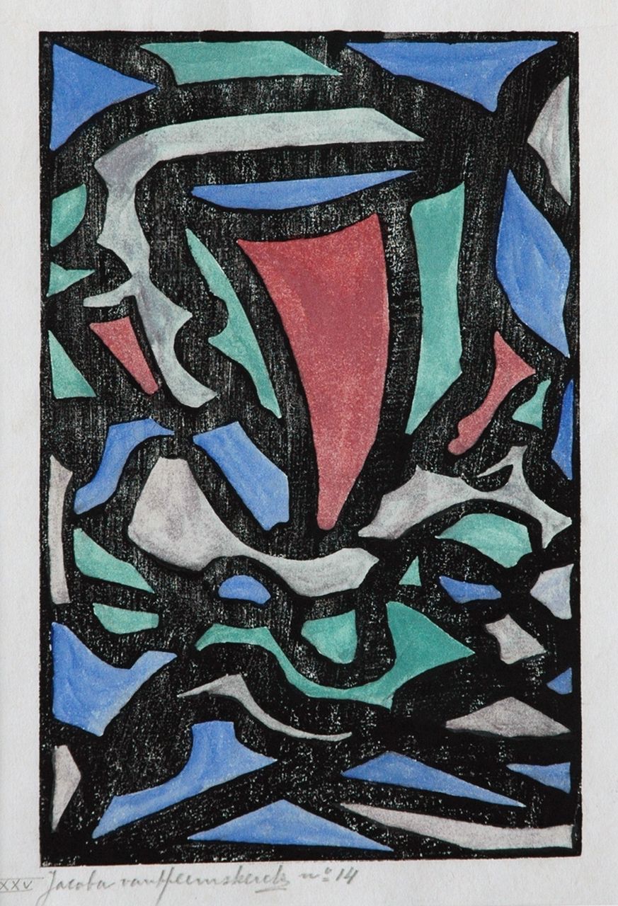 Heemskerck van Beest J.B. van | 'Jacoba' Berendina van Heemskerck van Beest, Compositie XXV no. 14, ingekleurde houtsnede op papier 24,8 x 16,2 cm, gesigneerd linksonder in potlood en te dateren ca. 1921