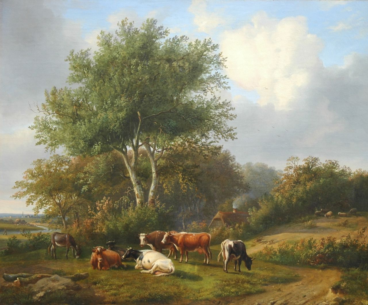 Verwee L.P.  | Louis Pierre Verwee, Grazend vee, olieverf op doek 63,2 x 77,0 cm, gesigneerd linksonder en gedateerd 1843