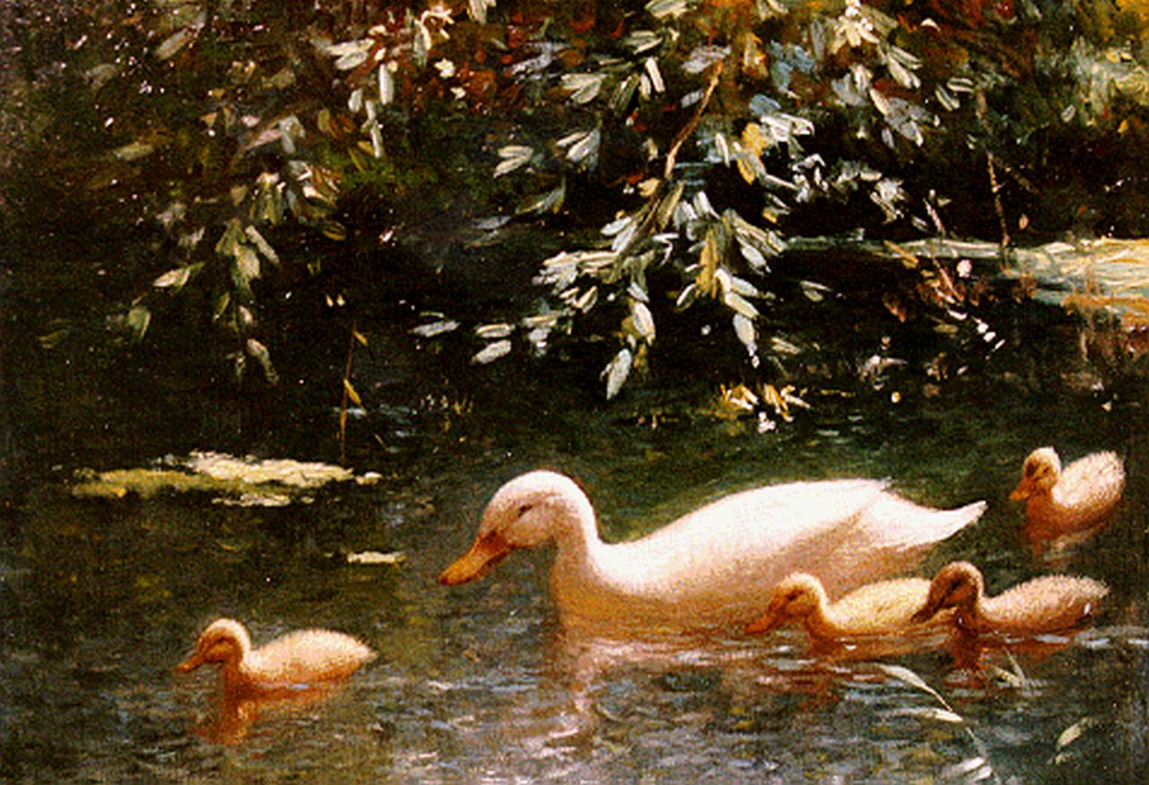 Artz C.D.L.  | 'Constant' David Ludovic Artz, Eendenfamilie in het water, olieverf op paneel 18,0 x 23,9 cm, gesigneerd rechtsonder