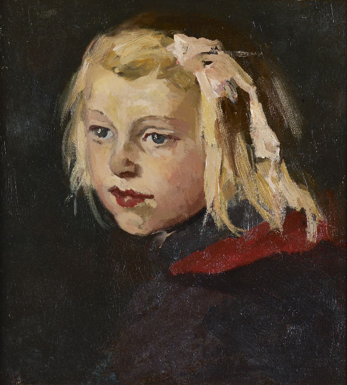 Ritsema J.J.  | Jacoba Johanna 'Coba' Ritsema, Portret van een jong meisje met strik (Leentje van Bueren), olieverf op doek 40,0 x 36,3 cm, gesigneerd linksonder